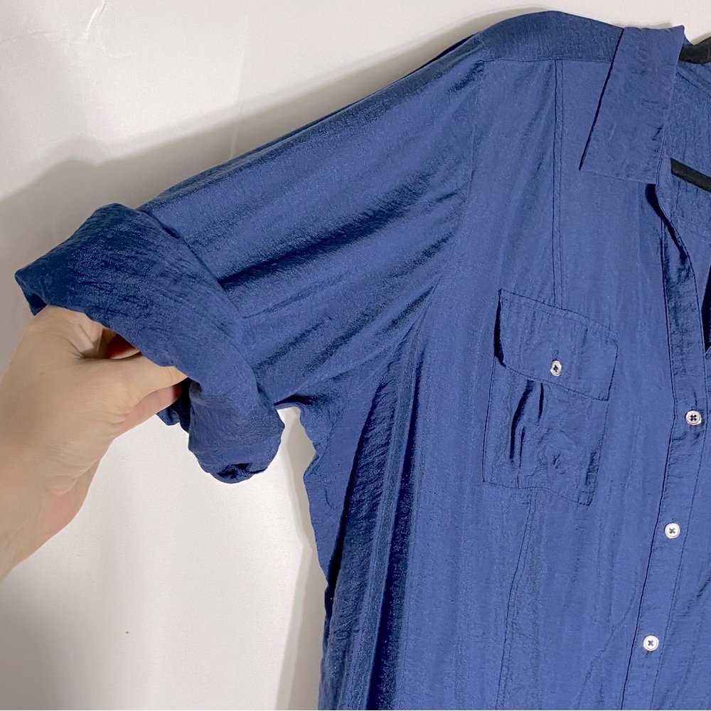 5/$25 Roz & Ali Blue Button Front Blouse 3X - Picture 12 of 16